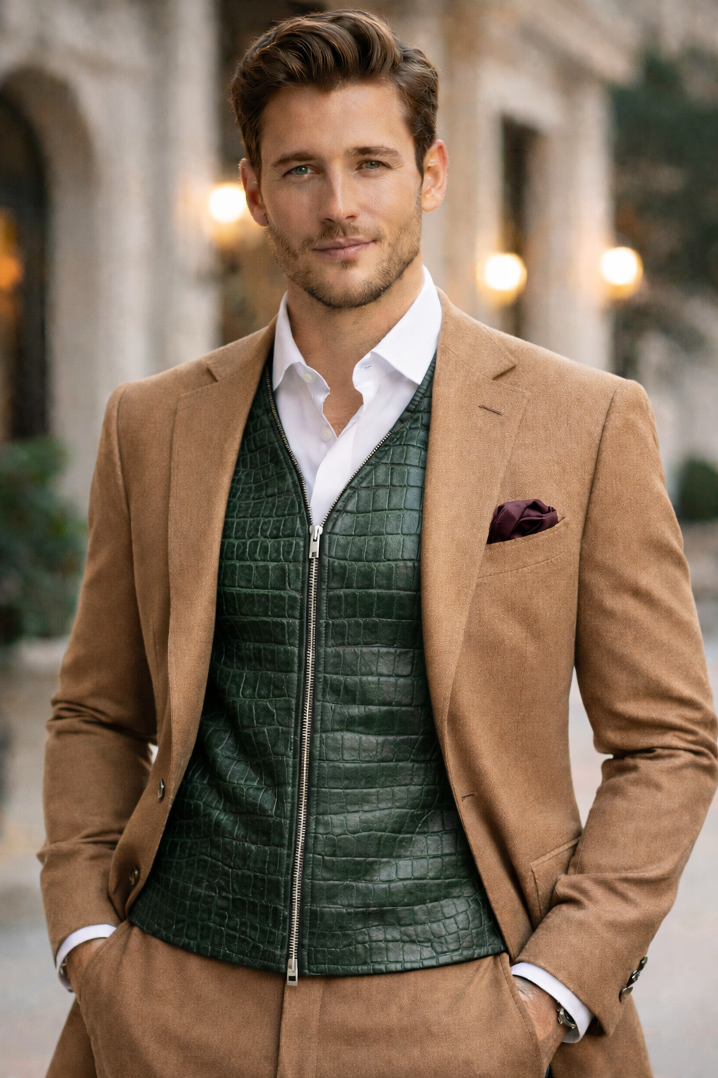 The Camel with the PB Alligator Vest